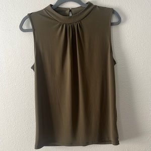 Banana Republic Olive Green Sleeveless Mock Neck Blouse